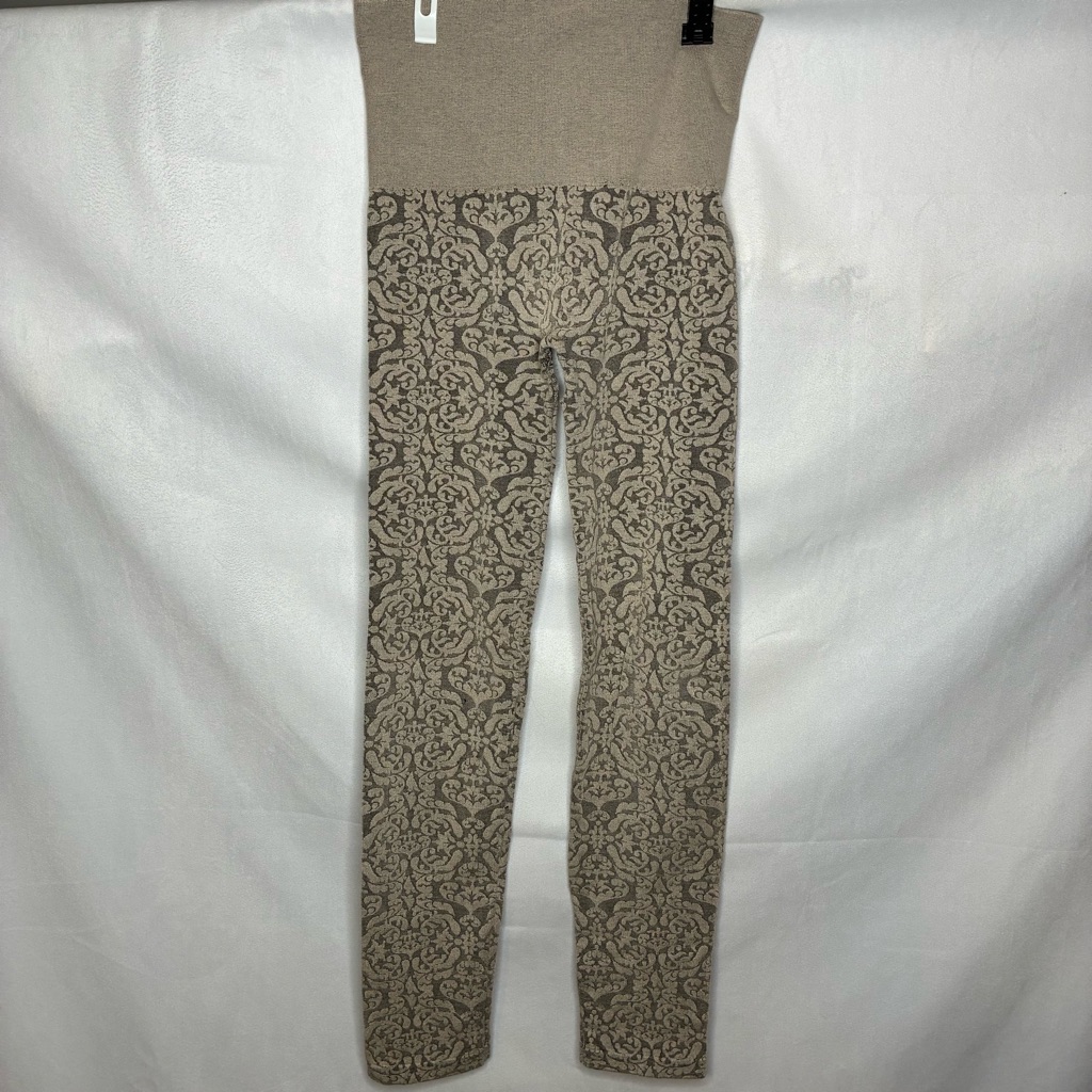 Osfa Beige And Green Patterned Ribbed Leggings
